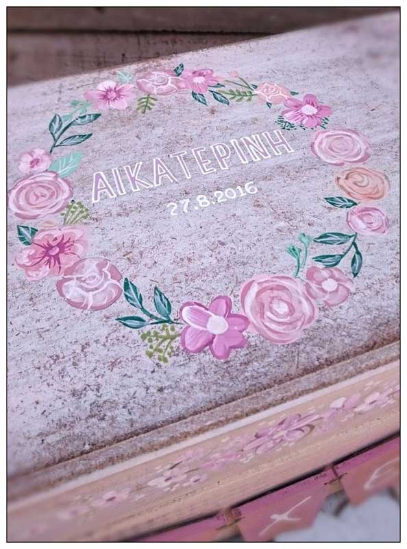 Ξύλινο Κουτί Ευχών βάπτισης τριαντάφυλλα (853636)