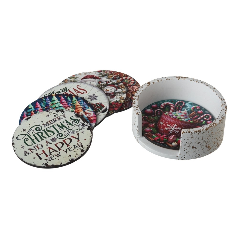 Κεραμική Θήκη Σουπλά Λευκή & Ξύλινα Σουβερ Κ979 10εκ