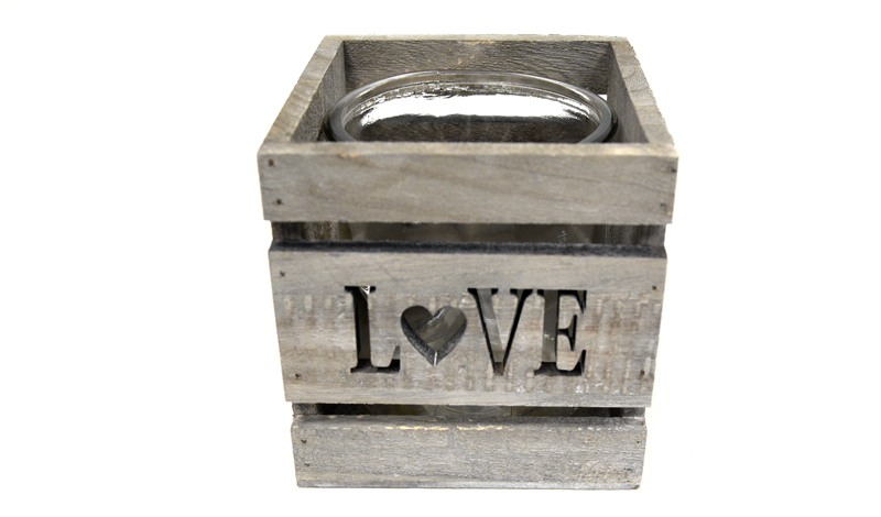 ΞΥΛΙΝΟ ΤΕΤΡΑΓΩΝΟ ΚΗΡΟΠΗΓΙΟ LOVE ΜΕ ΓΥΑΛΑ 12cm x 12cm x 11cm HT17S-202N 0619057