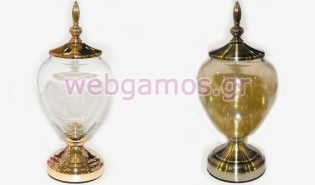 Βάζο Γυάλινο με μεταλλικό πόδι και καπάκι (0503154)