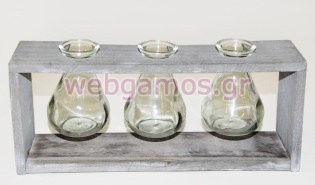 Βάση με 3 μίνι γυάλινα ανθοδοχεία (0619001)