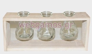 Βάση με 3 μίνι γυάλινα ανθοδοχεία (0619002)