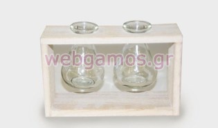 Βάση με 2 μίνι γυάλινα ανθοδοχεία (0619004)