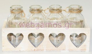 Ξύλινη Μακρόστενη βάση με σχέδιο καρδιά (0619027)