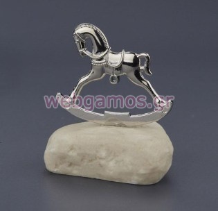 Μπομπονιέρα Αλογάκι μεταλλικό πάνω σε πέτρα (Ν1716)