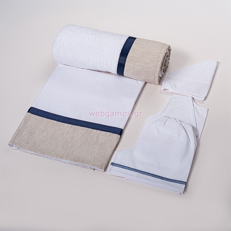 Λαδόπανο Μπεζ Λινό & Μπλε ΑγόριΙ Λ252