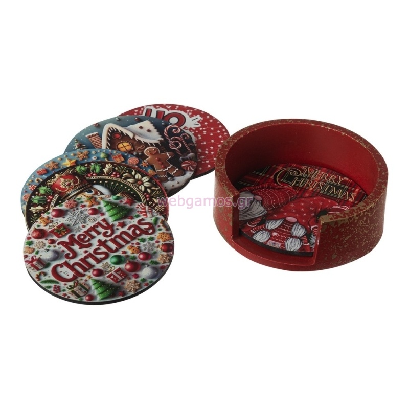 Κεραμική Θήκη Σουπλά Κόκκινη & Ξύλινα Σουβερ Κ978 10εκ