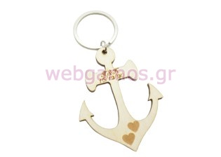 Ξύλινο Μπρελόκ άγκυρα με μονογράμματα ημερομηνία και καρδούλες (5123206)