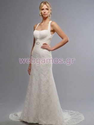 Νυφικό Δαντέλα με μικρές πιέτες στο μπούστο(0122)