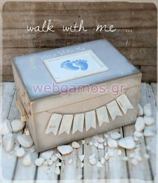 Ξύλινο Κουτί βάπτισης πατουσάκια (611774)