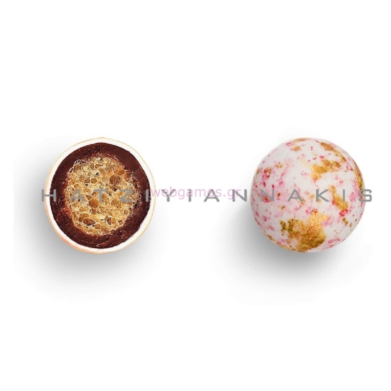 Κουφέτο Crispy Twist γεύση τύπου Bueno κουτί 700g, Πιτσιλωτό Ροζ-Χρυσό Μεταλλιζέ