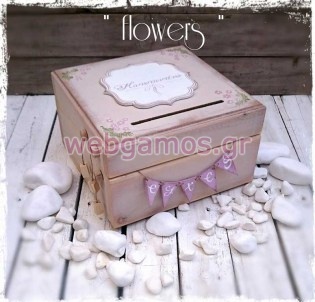 Ξύλινο Κουτί Ευχών βάπτισης λουλούδια (853585)