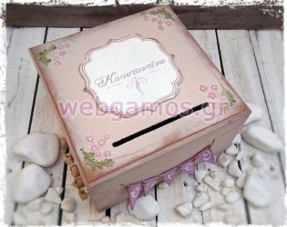 Ξύλινο Κουτί Ευχών βάπτισης λουλούδια (853585)