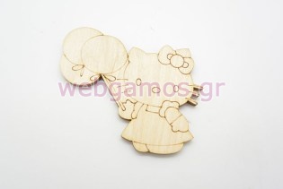 Ξύλινο Διακοσμητικό hello kitty με μπαλονάκια (011600260)