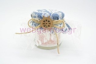 Βαζάκι με λουκούμια με εκρού - μπλε δαντέλα (853416)