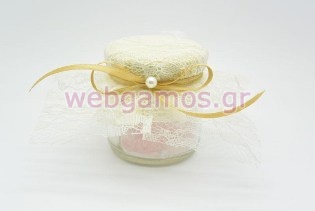 Βαζάκι με λουκούμια με εκρού δαντέλα (853412)