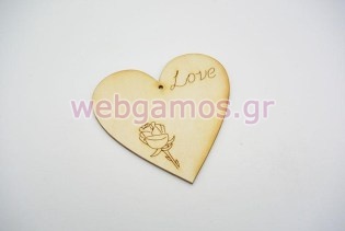 Ξύλινο Διακοσμητικό καρδιά χαραγμένη με τριαντάφυλλο (500171)