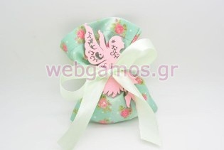 Μπομπονιέρα Πουγκί φλοράλ με ξύλινη νεράιδα (611795)