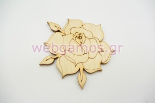 Ξύλινο Διακοσμητικό τριαντάφυλλο με φύλλα (011600113)