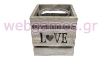 ΞΥΛΙΝΟ ΤΕΤΡΑΓΩΝΟ ΚΗΡΟΠΗΓΙΟ LOVE ΜΕ ΓΥΑΛΑ 12cm x 12cm x 11cm HT17S-202N 0619057