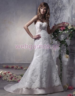 Νυφικό Δαντέλα με σατέν σωμόν λεπτομέρεια (0166)