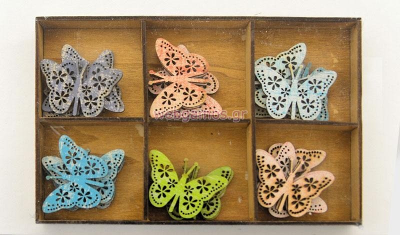 Ξύλινο Κουτί με 24 χρωματιστές πεταλούδες (0519566)