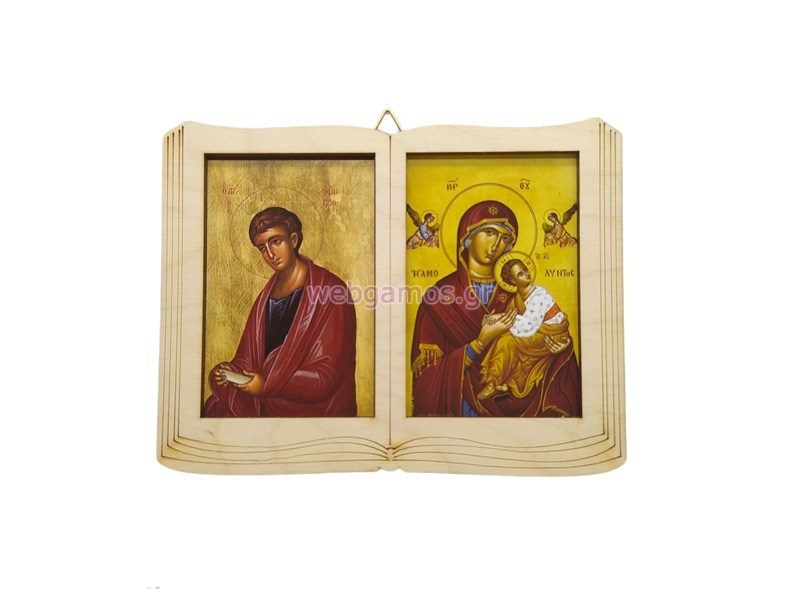 Ξύλινη Χειροποίητη εικόνα διπλή με 2 Αγίους (9966107)