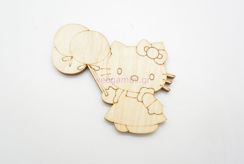 Ξύλινο Διακοσμητικό hello kitty με μπαλονάκια (011600260)