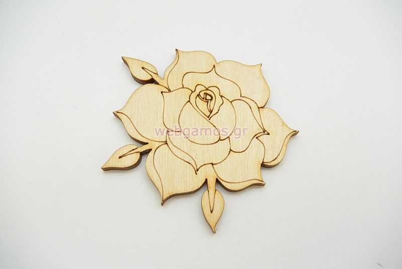 Ξύλινο Διακοσμητικό τριαντάφυλλο με φύλλα (011600113)